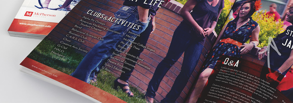 Close-up of McPherson brochure with teens standing in a circle.